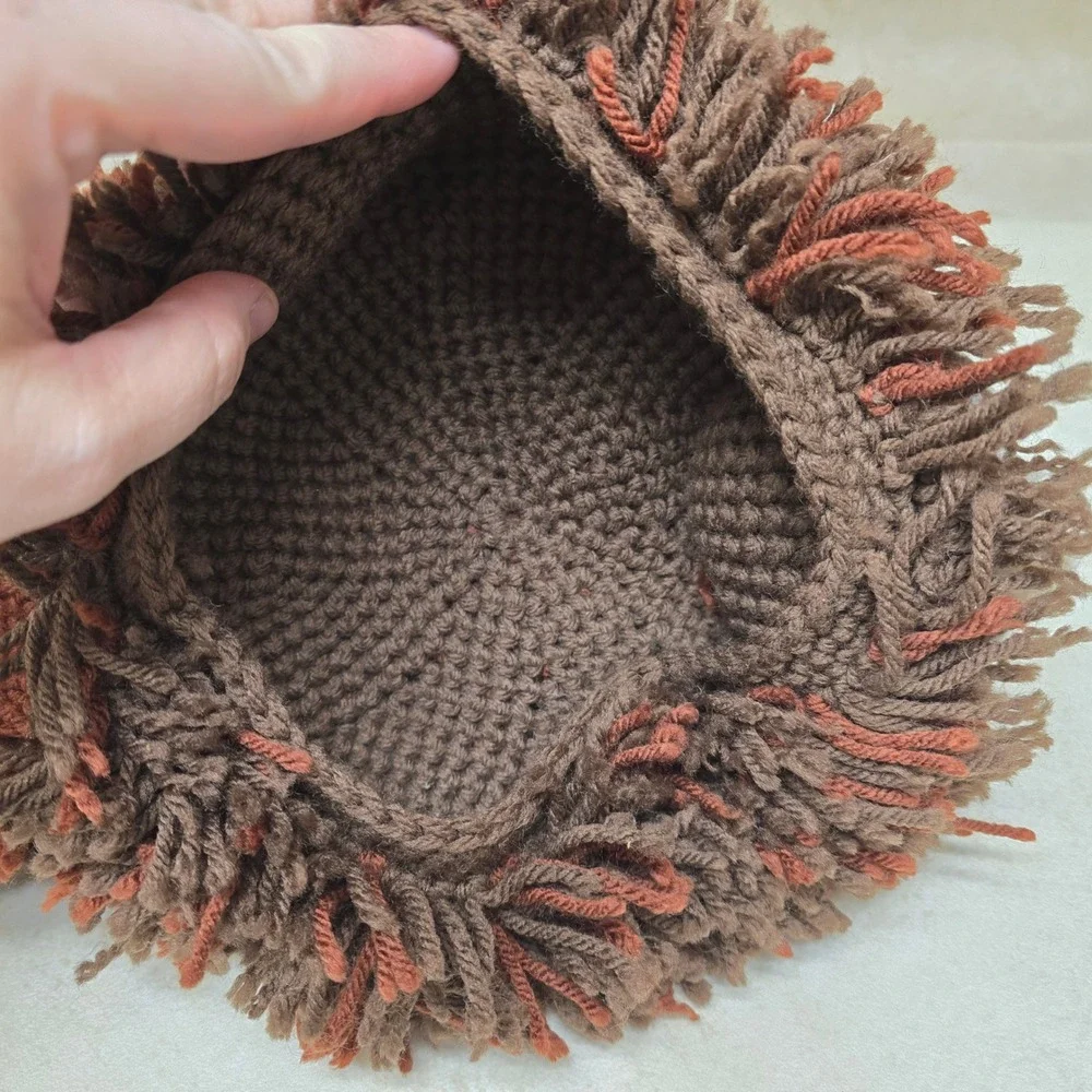 Handmade Crochet Raccoon Shaggy Yarn Hat Brown Rust Animal Costume Kids‎ Cap